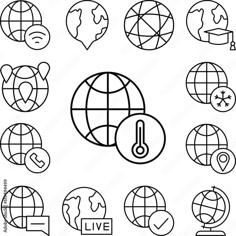 Poster thermometry, globe icon in a collection with other items