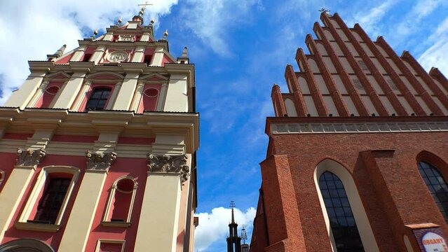 Catholic churches St. Johns Archcathedral and Jesuits in Warsaw. Poland. 4K.
