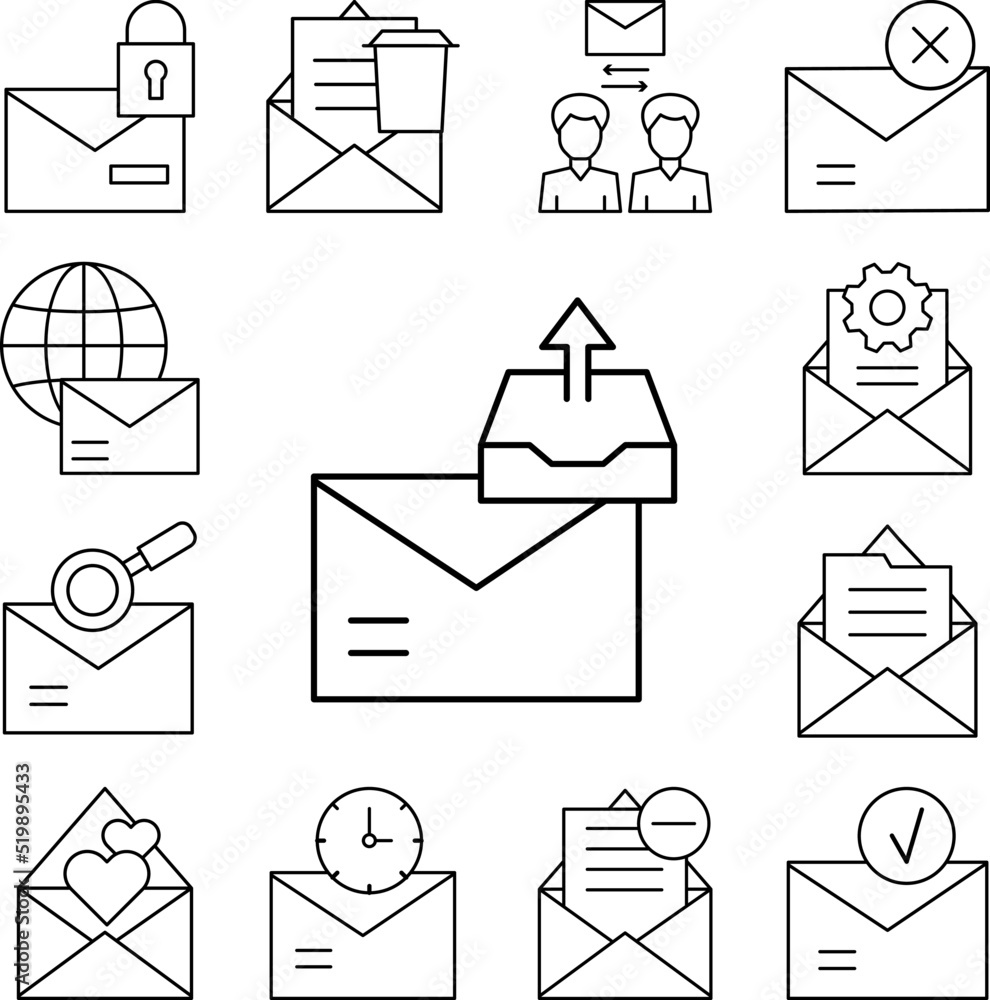 Poster email, spam, inbox, message icon in a collection with other items