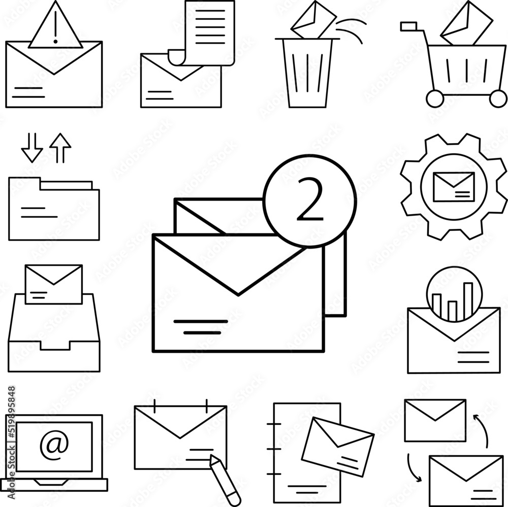 Poster two envelopes, message icon in a collection with other items