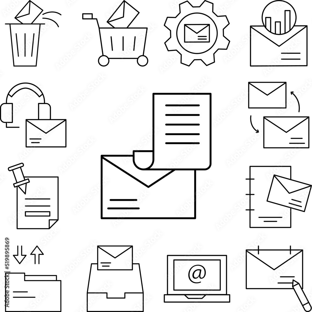 Poster email, send, document icon in a collection with other items