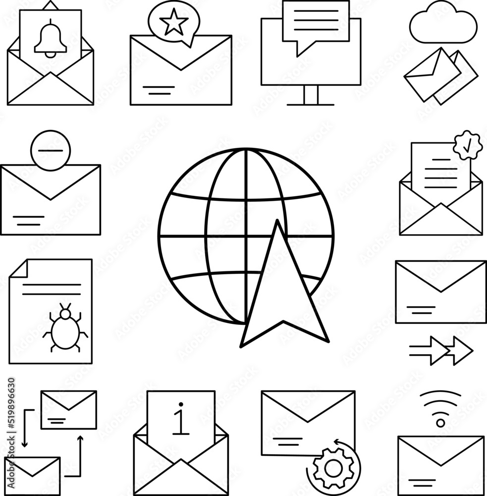Poster global, arrow, cursor icon in a collection with other items