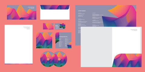 Psychedelic Waves Lines Gradient Colors Mesh Corporate Business Identity Stationery