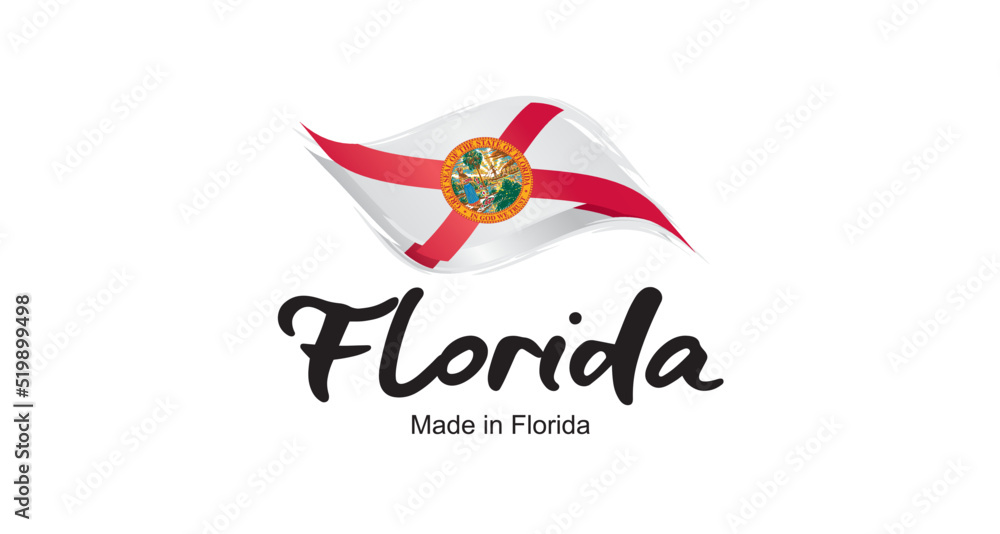 Wall mural Made in Florida USA new handwritten flag ribbon typography lettering logo label banner