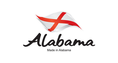 Made in Alabama USA new handwritten flag ribbon typography lettering logo label banner