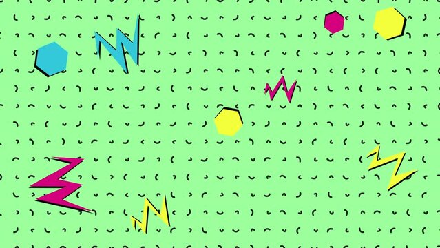 Modern pattern with geometric zigzag and hexagons in memphis style, motion abstract business and corporate style background