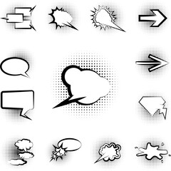 pop art, speech bubble, cloud icon in a collection with other items