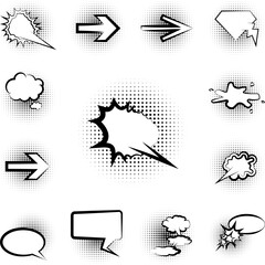 pop art, speech bubble icon in a collection with other items