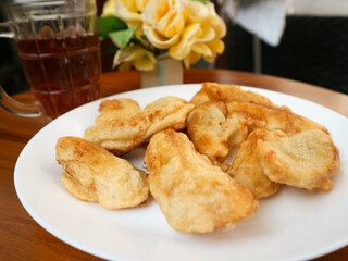 fried bananas or pisang goreng, usually served with hot tea for breakfast snacks from Indonesia