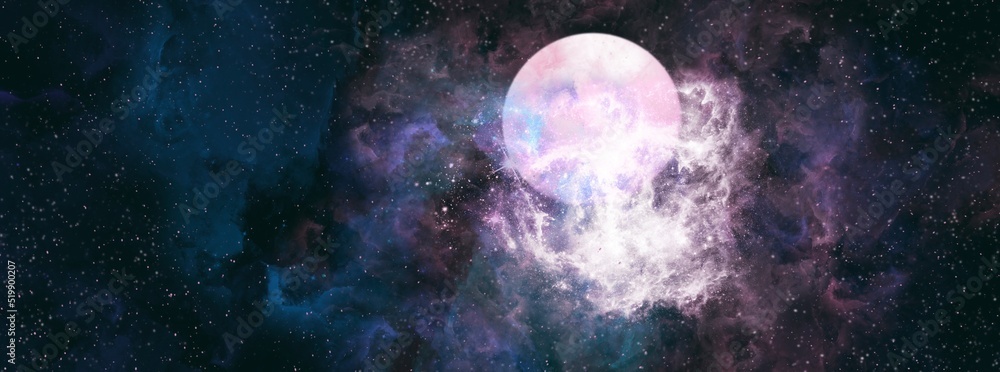 Wall mural space background with realistic nebula and shining stars. abstract scientific background with nebula
