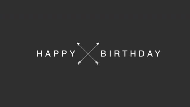Happy Birthday with arrows on black gradient, motion holidays and promo style background