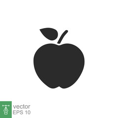 Apple icon. Simple solid style. Fruit with leaf symbol. Glyph vector illustration isolated on white background. EPS 10.
