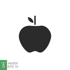 Apple icon. Simple solid style. Fruit with leaf symbol. Glyph vector illustration isolated on white background. EPS 10.