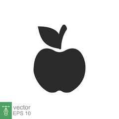 Apple icon. Simple solid style. Fruit with leaf symbol. Glyph vector illustration isolated on white background. EPS 10.