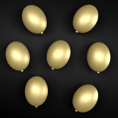 Złote balony na czarnym tle - obrazy, fototapety, plakaty