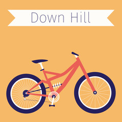 Flat illustration of downhill bike. Bicycle design. Vector element.