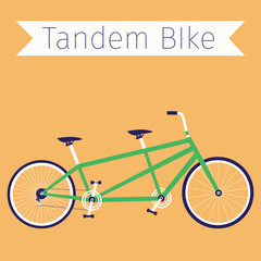 Flat illustration of tandem bike. Bicycle design. Vector element.