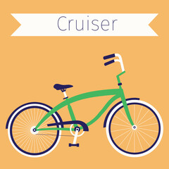 Flat illustration of cruiser bike. Bicycle design. Vector element.