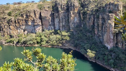 Fototapeta na wymiar Canyons of Furnas, city's postcard of Capitólio MG Brazil. Beautiful panoramic landscape of eco tourism of Minas Gerais state