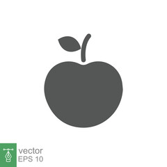 Apple icon. Simple solid style. Fruit with leaf symbol. Glyph vector illustration isolated on white background. EPS 10.