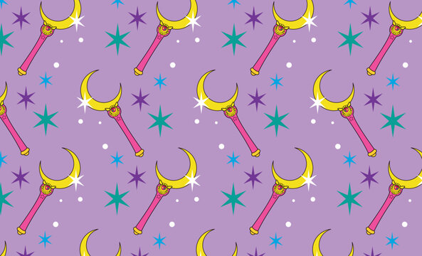 Anime design of cetro lunar Sailor moon colors form seamless pattern set. vector design for paper, cover, fabric, interior decoration and other users.