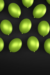 Green balloons on a black background - obrazy, fototapety, plakaty