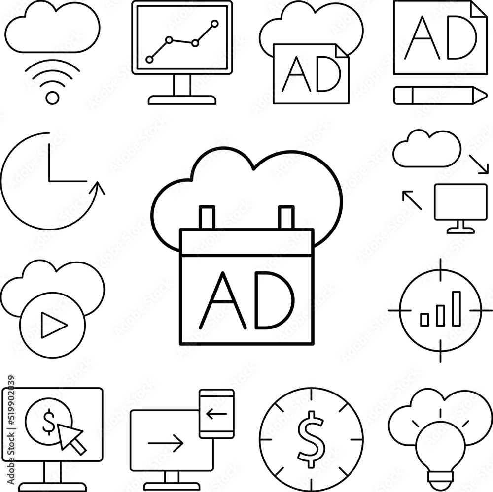 Poster cloud computing, advertisement, seo icon in a collection with other items