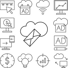 Cloud computing, message, SEO icon in a collection with other items