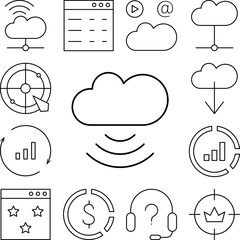 Cloud computing, users, SEO icon in a collection with other items