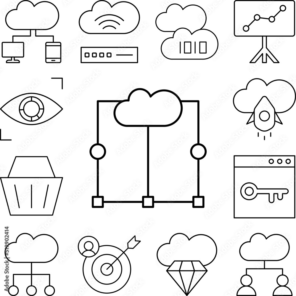 Poster cloud computing, circles, seo icon in a collection with other items