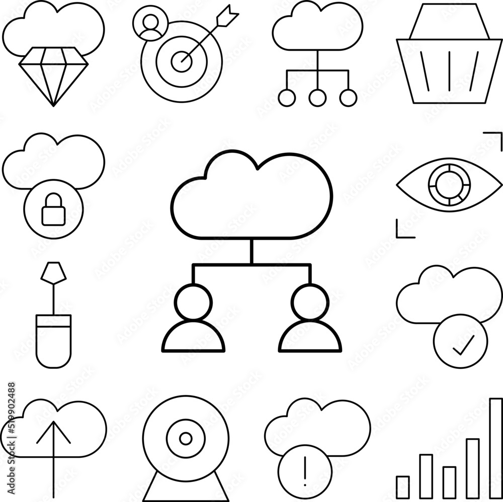 Aufkleber cloud computing, users, seo icon in a collection with other items