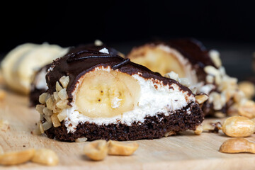 chocolate-drenched banana cake with cheese cream