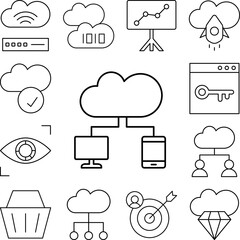 Network, computer, SEO icon in a collection with other items