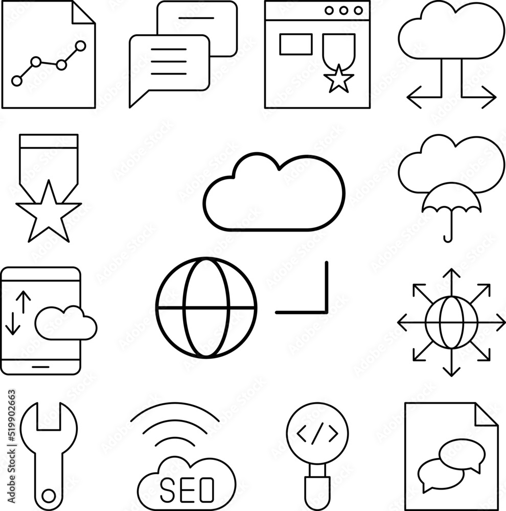 Poster cloud computing, global, seo icon in a collection with other items