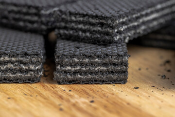 sweet dessert black waffles with creamy filling inside