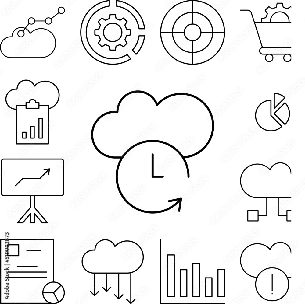 Poster cloud computing, clock, seo icon in a collection with other items