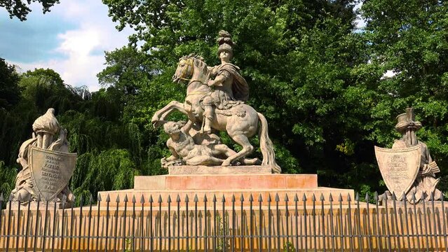 Monument to King Jan III Sobieski in Warsaw. Poland. 4K.