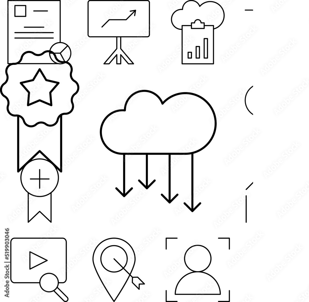 Poster cloud computing, arrows, seo icon in a collection with other items