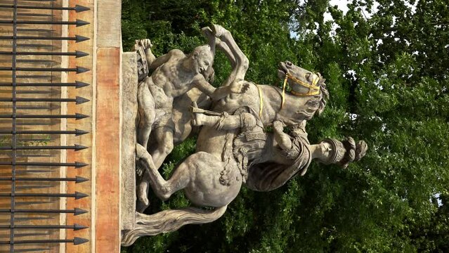 Monument to King Jan III Sobieski in Warsaw. Poland. 4K. Vertical frame. 