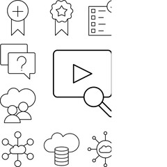 Video player, SEO, search icon in a collection with other items