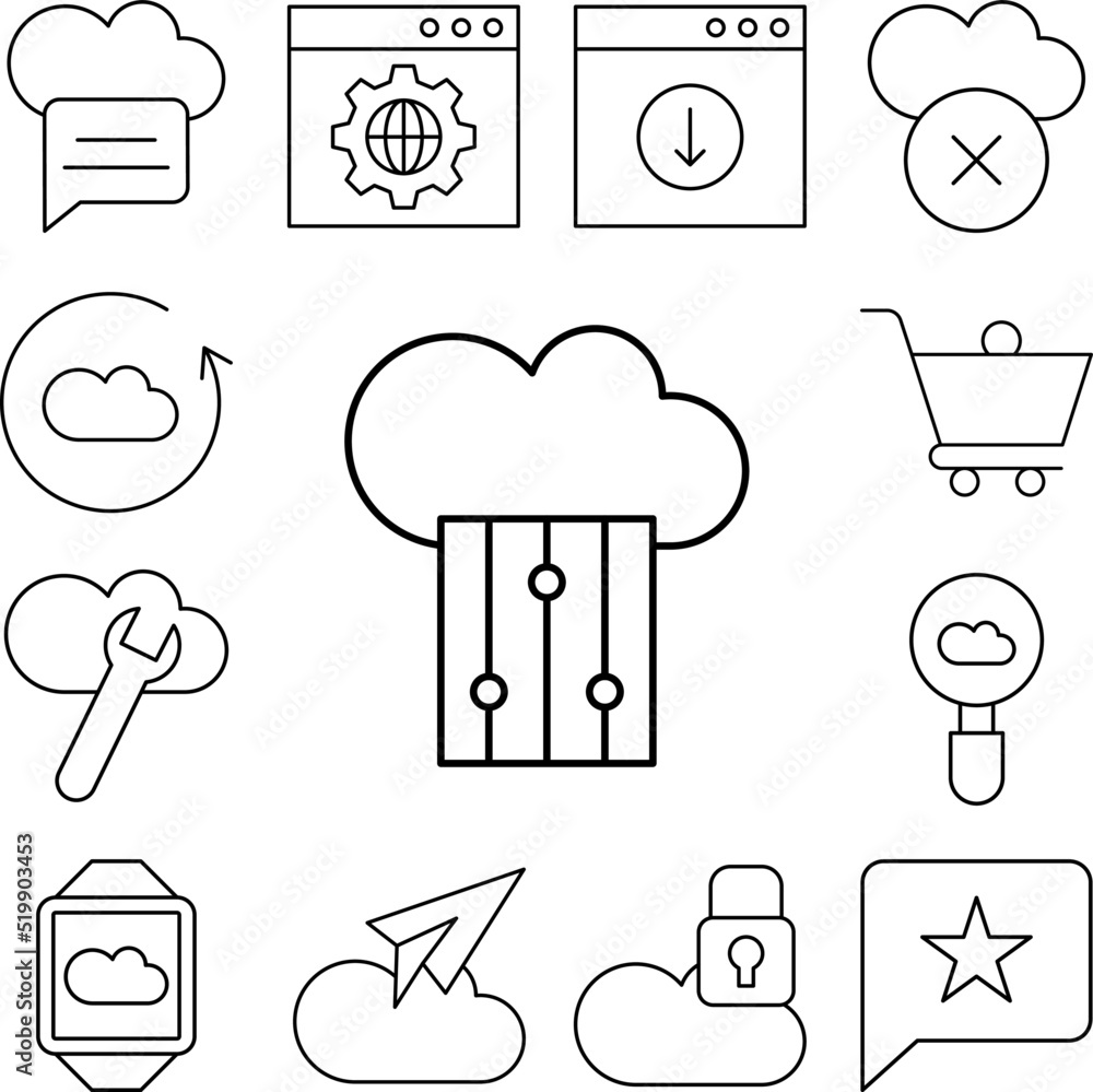 Poster cloud computing, settings, seo icon in a collection with other items