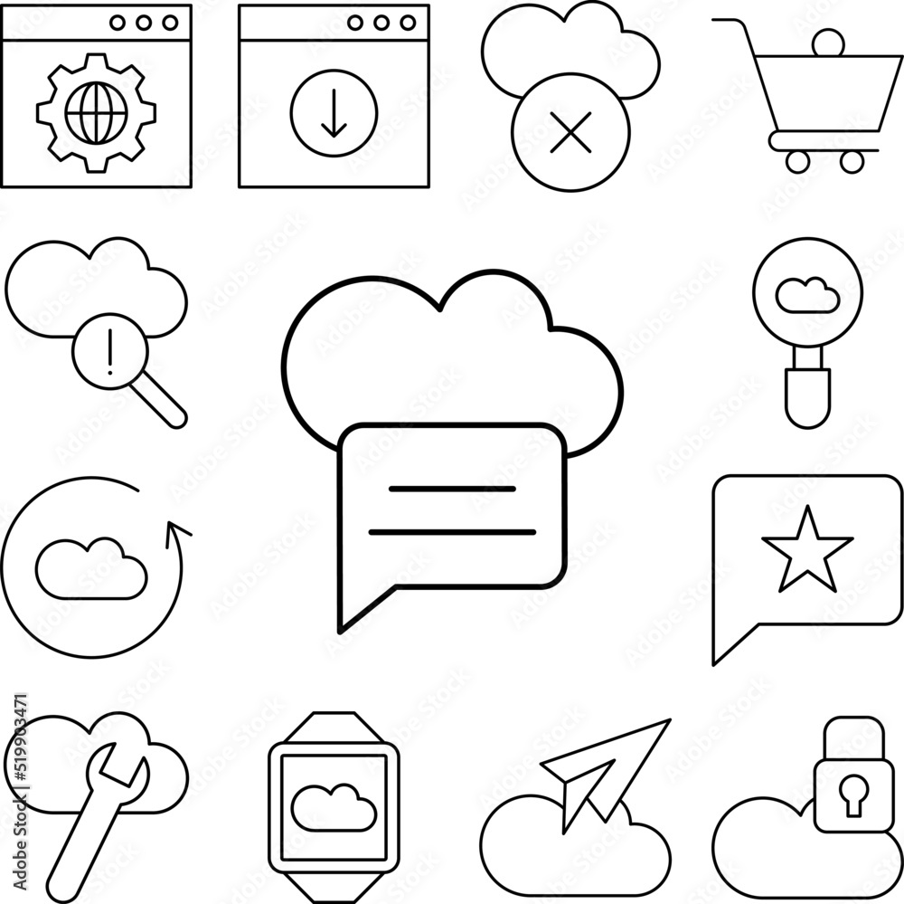 Poster cloud computing, chat bubble, seo icon in a collection with other items