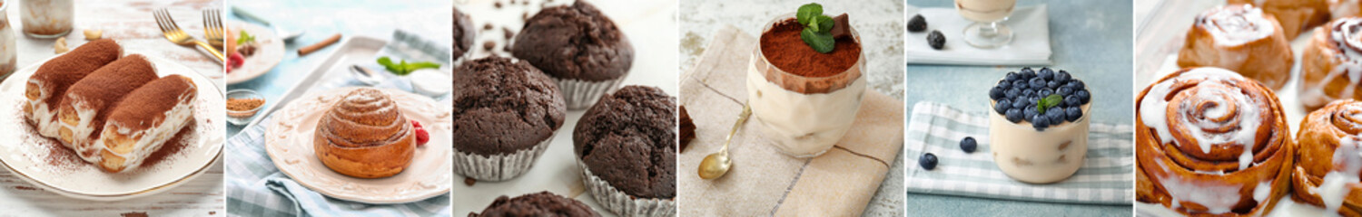 Group of fresh desserts on table
