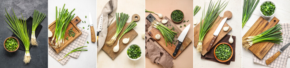 Collage with tasty green onion - Powered by Adobe