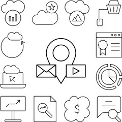 Fototapeta premium Pin mail and player icon in a collection with other items