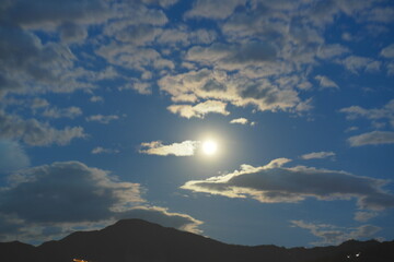 Urban view of the moon in the night sky