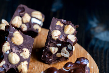 homemade chocolate with lots of hazelnuts
