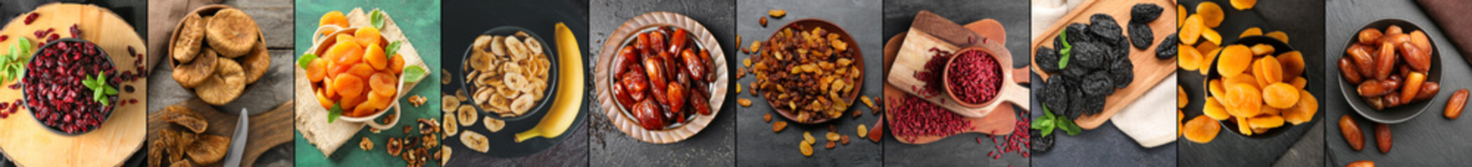 Assortment of tasty dried fruits, top view