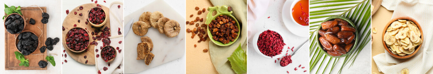 Collection of tasty dried fruits, top view