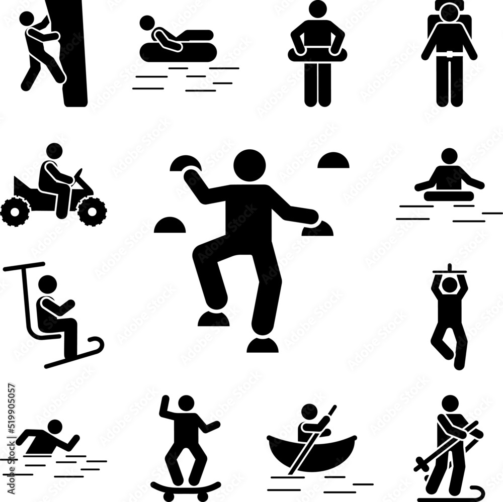 Poster man climbing adventure icon in a collection with other items